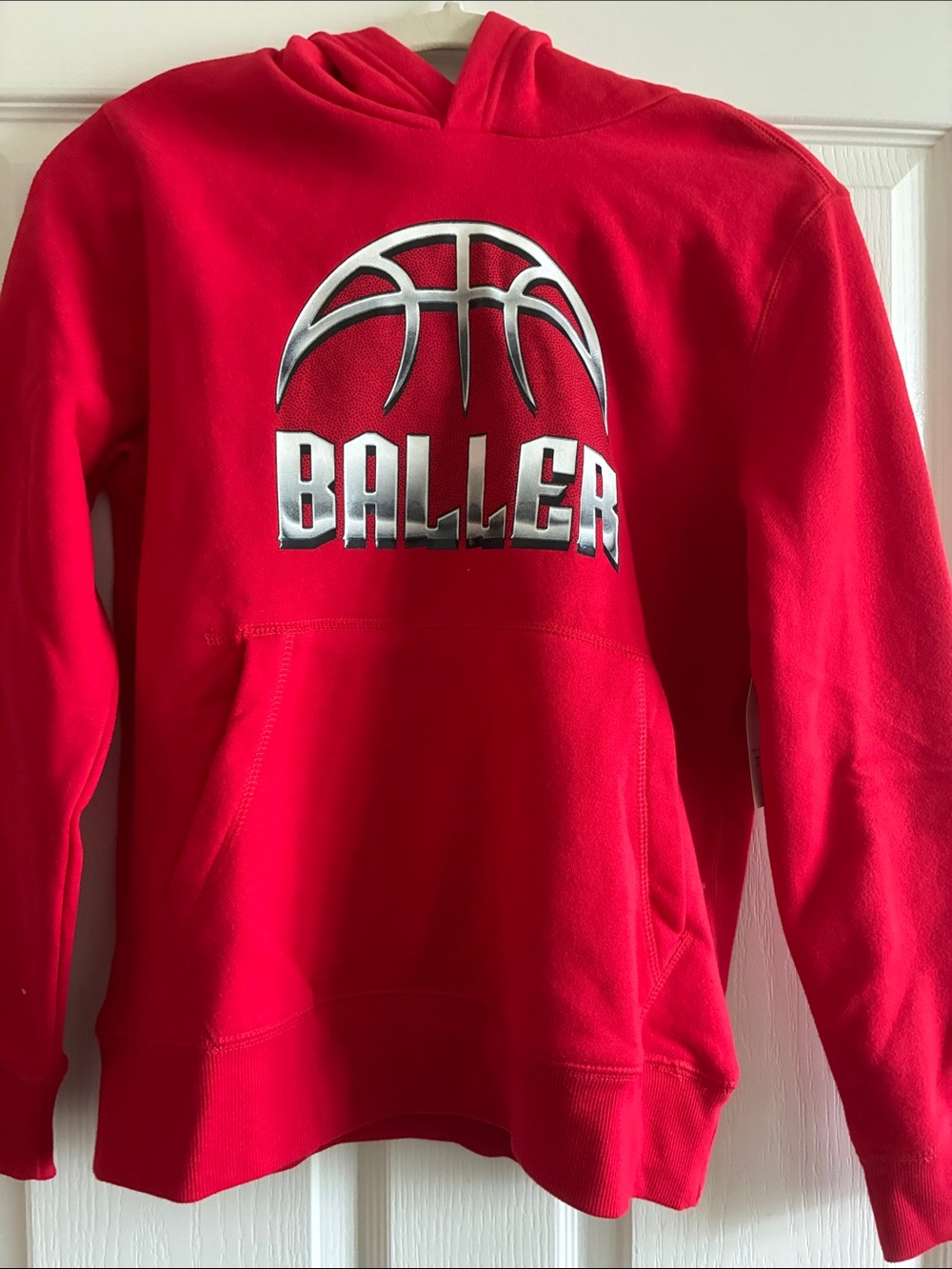 tek gear Red Hoodie with Silver 'Baller' Basketball Graphic